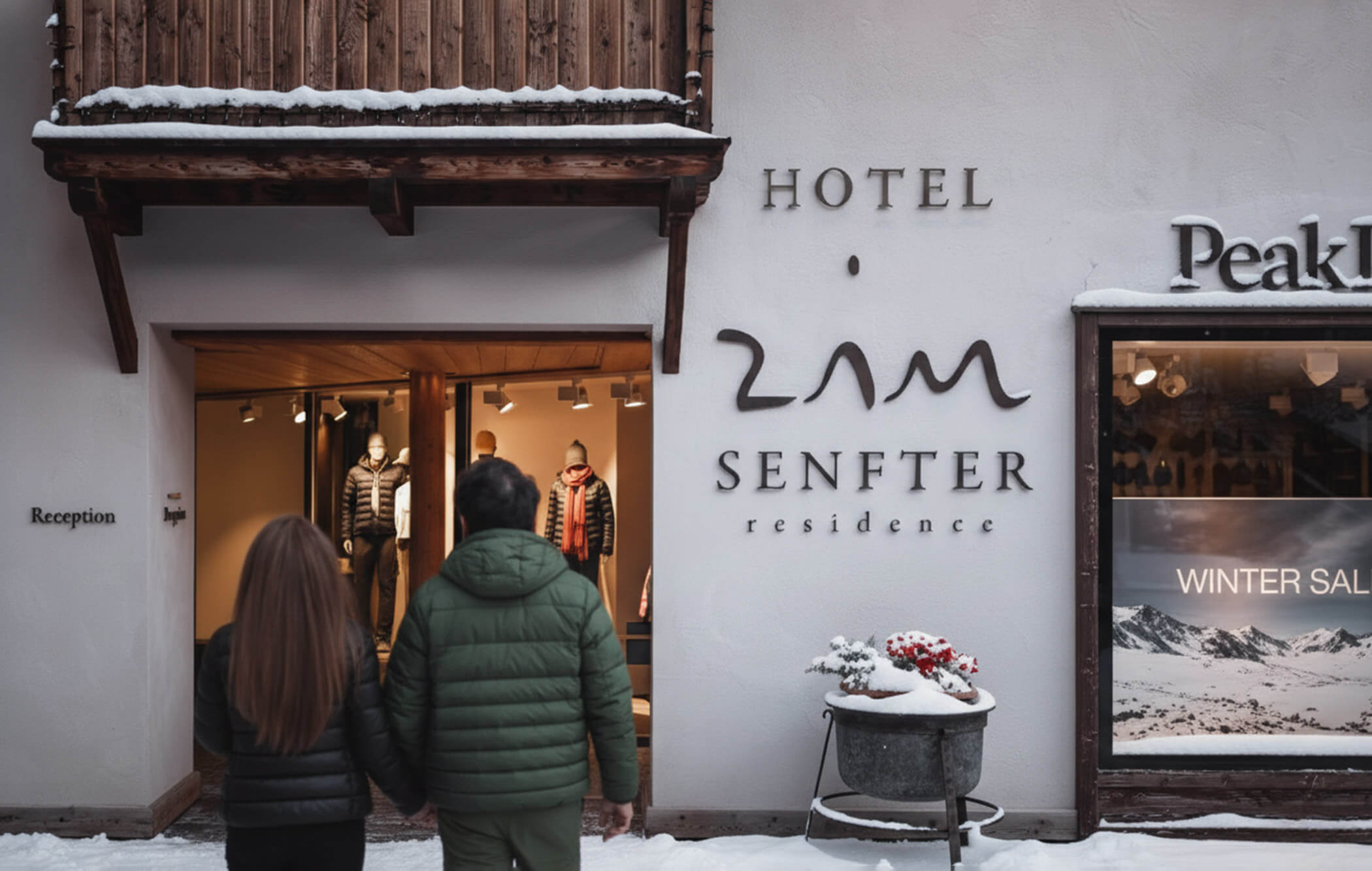 A couple in front of the Zin Senfter Residence